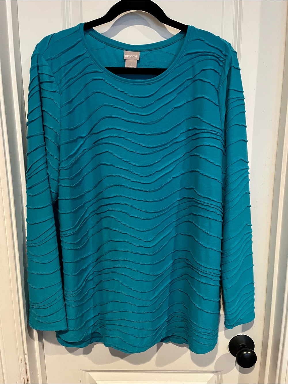 Chico's Teal Wave-Textured Long Sleeve Top XL